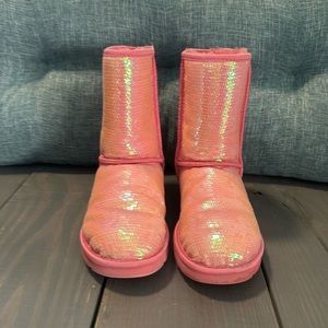 UGG classic short sparkles Pink sequin boots size 8